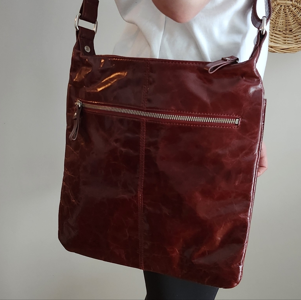 Danier Blood Red Leather Crossbody Purse/Bag